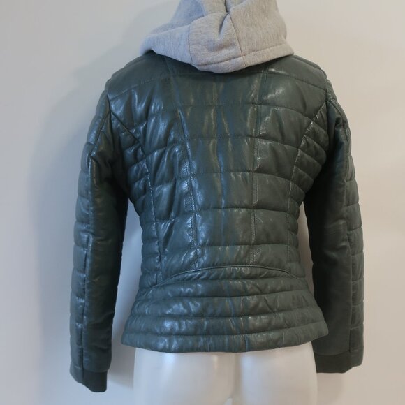 Womens Mauritius Green Grey Hoodie Robin CF Lamb Leather Puffer Jacket Coat 8 - Picture 8 of 13